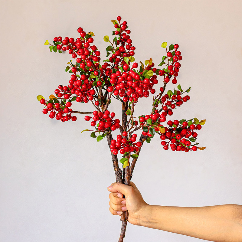 仿真浆果小红果蔓越莓蓝莓假花果子果实桌面插花装饰桌面餐台摆件