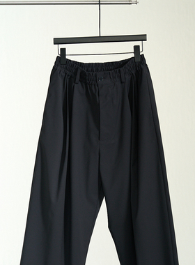 黑色阔腿松紧可调节高腰羊毛混纺直筒速干清爽薄款西裤