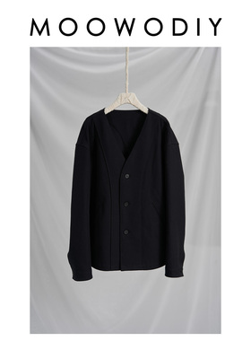 复古文艺风黑色V领宽松春秋季薄款针织开衫气质百搭外套