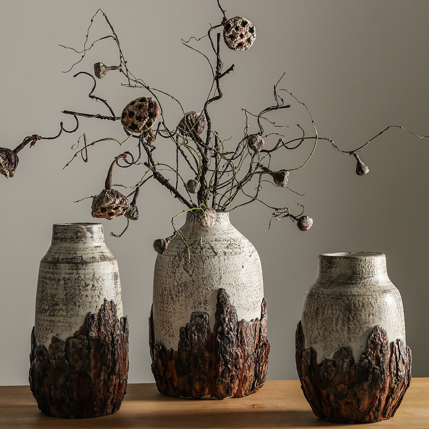 侘寂风干花瓶做旧手工禅意复古花瓶大号北欧风创意手绘客厅花插新,家居饰品,花瓶,淘宝优惠券,粉丝福利购,淘宝优惠卷