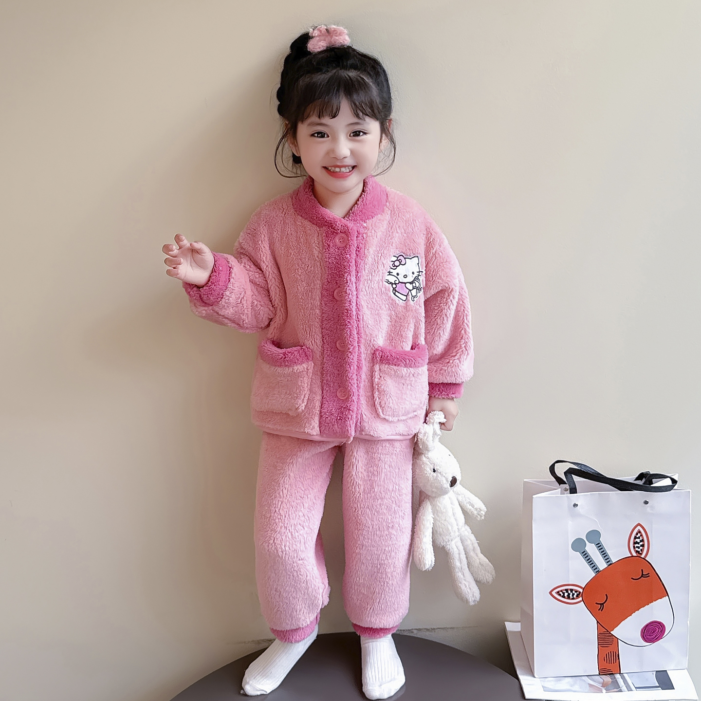 冬季加厚卡通儿童保暖开衫家居服