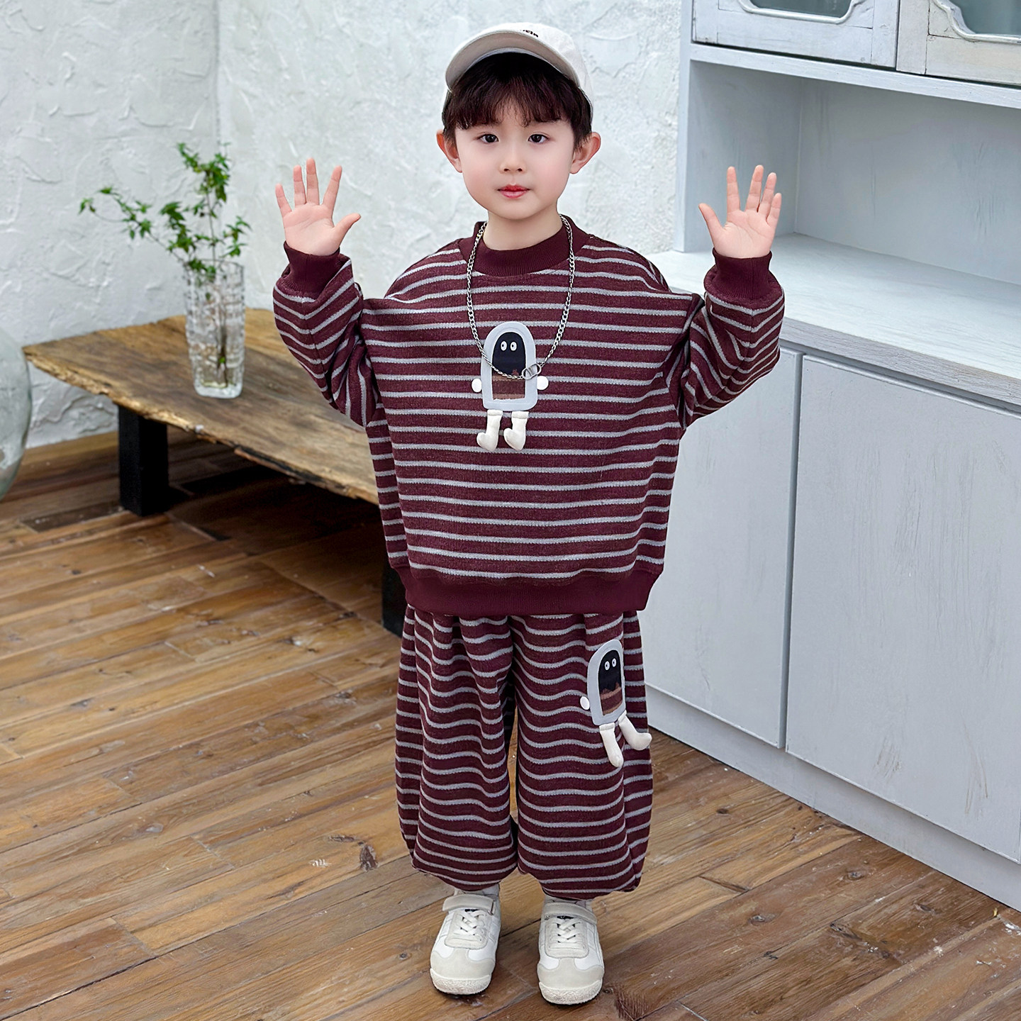 男童春季条纹运动服棒球服两件套