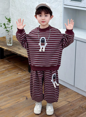 男童春季条纹运动服棒球服两件套