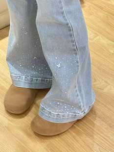 【夏】女童牛仔薄喇叭裤软2025夏新款女大童裤子修身烫钻微喇裤