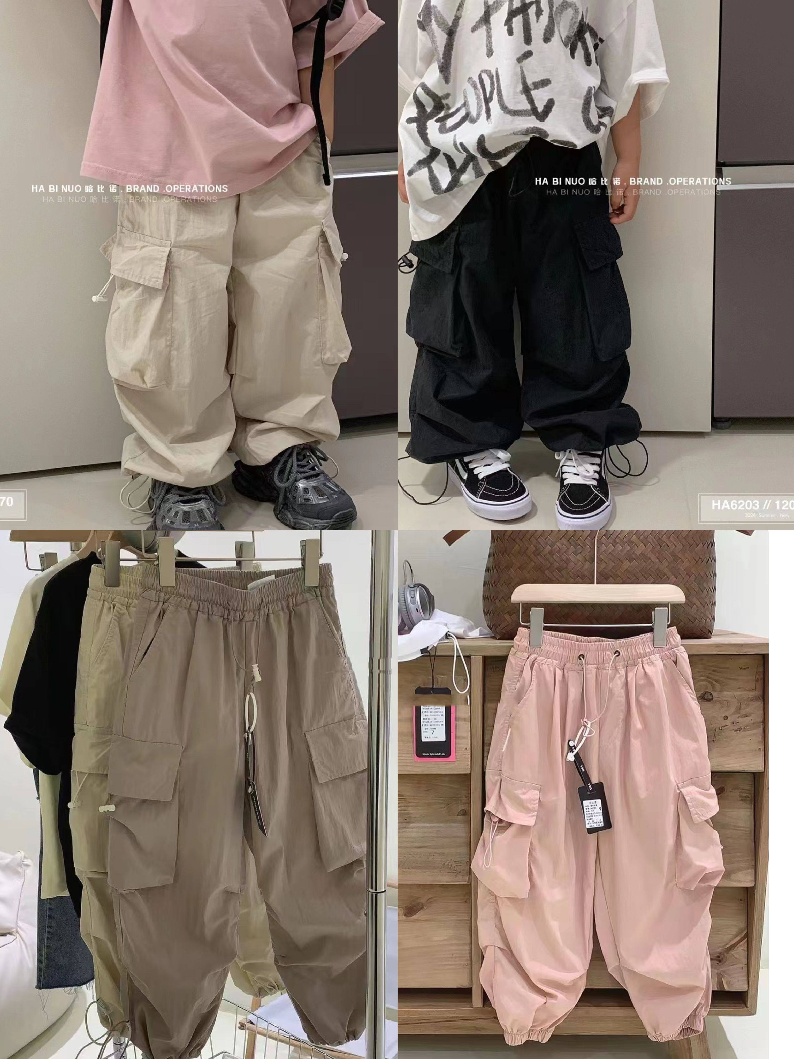 HA韩童装男童薄款工装裤2024夏季新品女童速干束脚裤中大童休闲裤