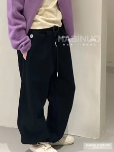 HA韩童装女童一体绒卫裤2024秋冬新品男童纯棉宽松休闲束脚运动裤
