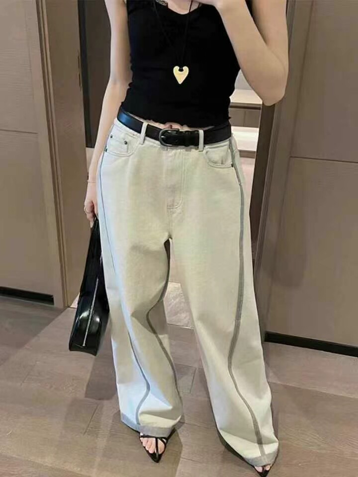 【春】哈比诺女童浅色牛仔裤2025年货新款儿童韩版宽松直筒阔腿裤