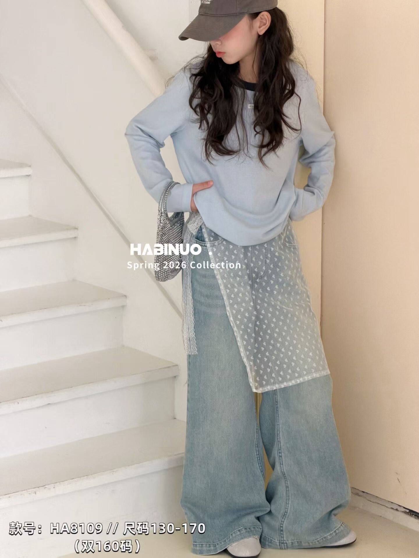 年货哈比诺女童韩版屁帘牛仔裤26春新款中大童韩版百搭微喇裤潮