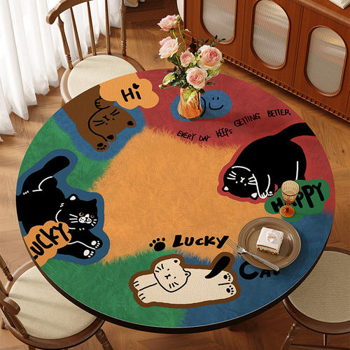 复古卡通圆形防水防油免洗桌布