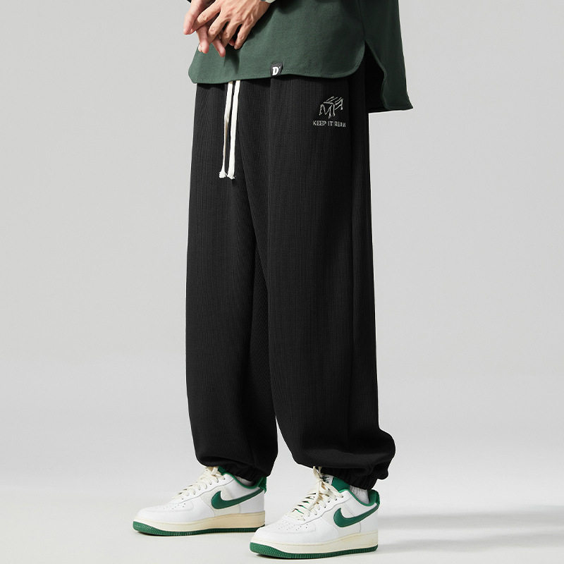 加肥加大码春秋季士休闲裤加加大胖子佬束脚宽松刺绣百搭运动裤潮