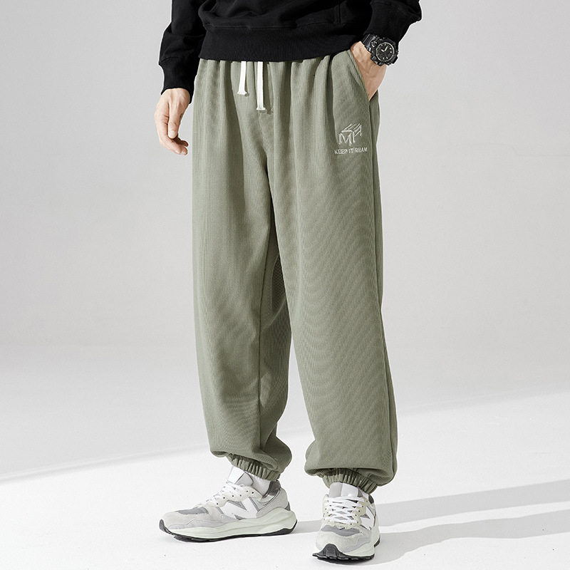 加肥加大码春秋季休闲裤士潮流胖子佬加加大号运动宽松刺绣束脚裤