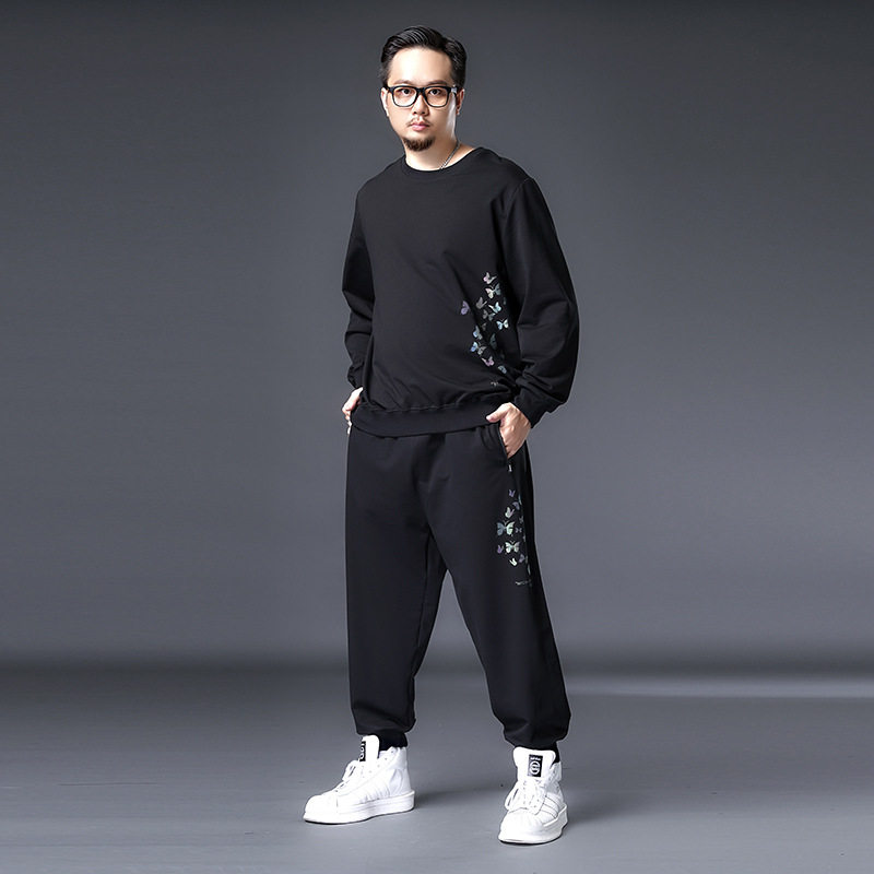 加肥加大肥佬弹力休闲运动服潮大码卫衣套装两件套秋冬季胖子男装