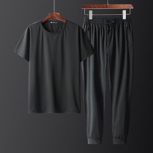 套装 男式 冰丝夏加肥加大码 潮流短袖 子两件一套显瘦 夏季 T恤裤 薄款