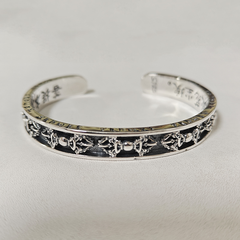 民族风六字真言金刚杵开口银手镯