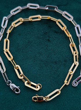 日韩简约纯银镀金回形针手链