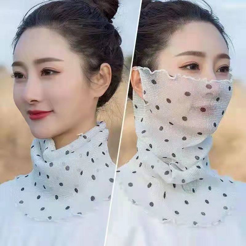 百变多用护颈围脖夏季薄款套头百搭小丝巾挂耳防晒面纱口罩围巾女