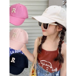 儿童R字母帽子女款2023新款棒球帽男童宝宝时尚鸭舌帽春秋遮阳帽