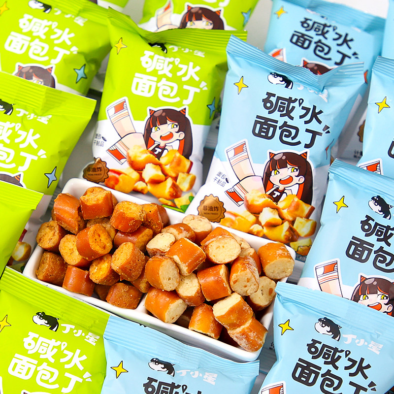 优乐麦丁小星碱水面包丁海盐焦糖味脆面包干馍片休闲食品整箱批发图片