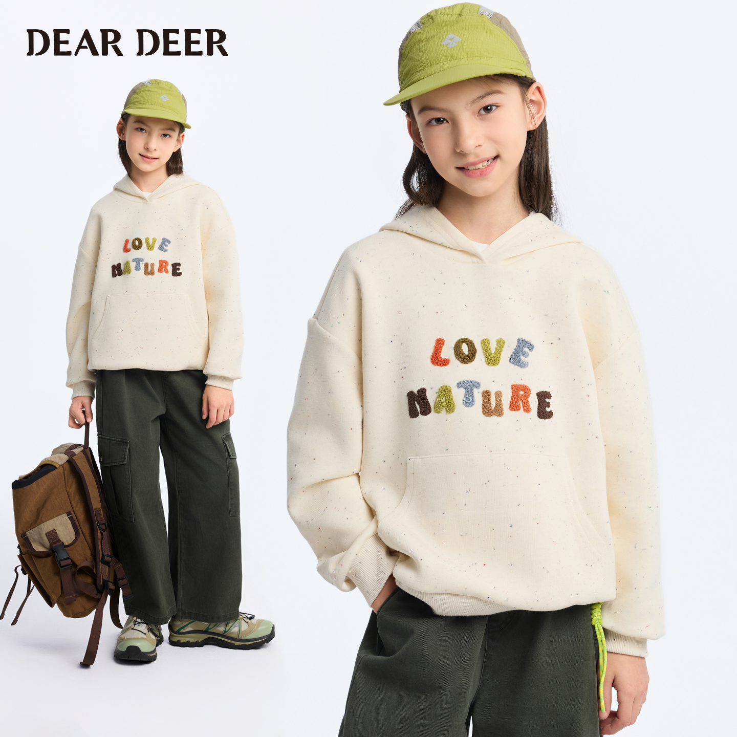 【门店同款】迪迪鹿女童卫衣2025秋季新款儿童彩点连帽套头上衣