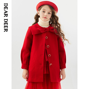 【清仓】迪迪鹿女童羊毛呢大衣冬季款香风毛呢长款外套