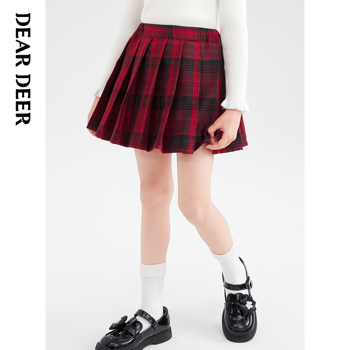 【门店同款】迪迪鹿童装女童半身裙2025春秋新款百褶裙JK短裙格子