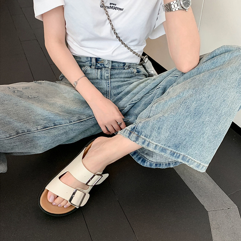 2024厚底勃肯拖鞋女夏外穿时尚外出圆头博肯鞋一字扣带百搭凉拖女