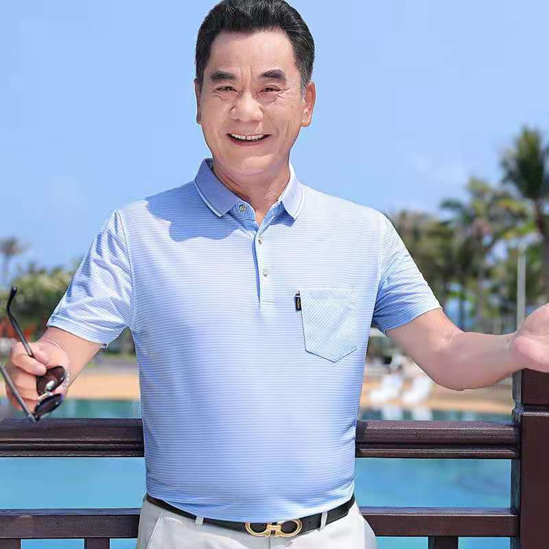 夏季中老年冰丝老头衫爸爸半袖上衣