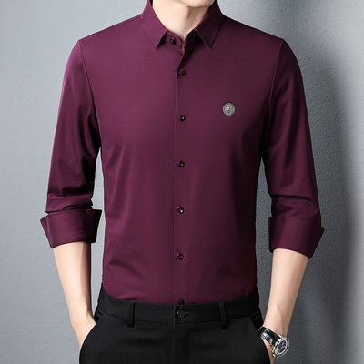 喜公公儿子结婚礼服紫红色爸衬衫