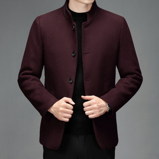 参加婚礼穿的衣服男士中老年喜庆公公岳父羊毛呢西服爸爸正装外套