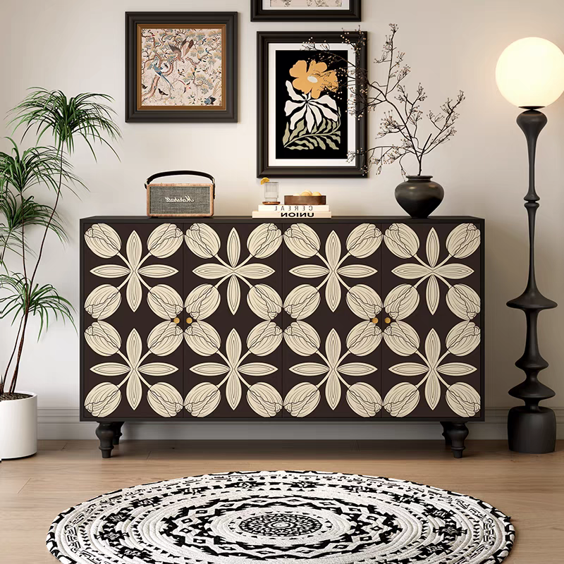 法式中古风门厅柜复古玄关柜彩绘餐边柜收纳落地柜酒店民宿储物柜