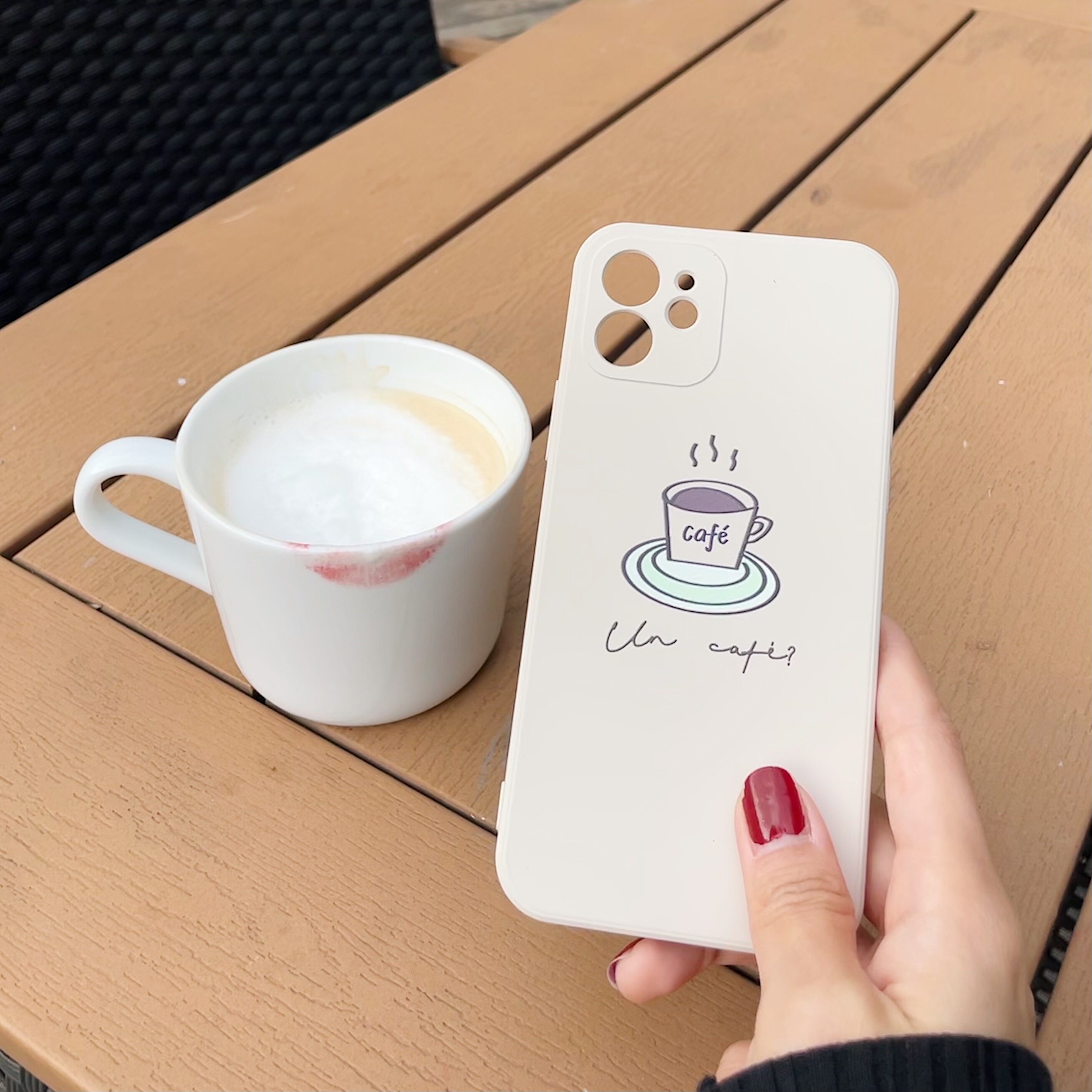 un café?｜Modemoiselle法语文字手机“喝咖啡吗？”原创设计法式咖啡 液态硅胶全包软壳