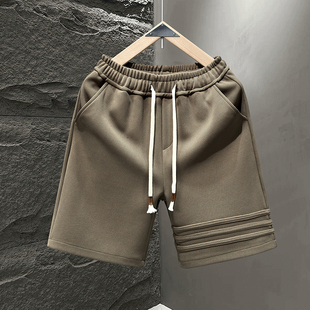 三条杠设计高端重磅运动休闲短裤男士裤子夏季宽松五分裤美式卫裤