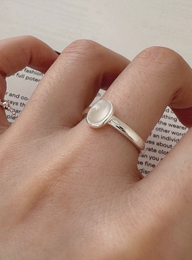 925纯银白玉髓戒指韩版椭圆温婉气质白月光调节设计时髦开口指环