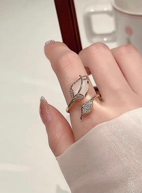 小众设计感时尚个性郁金香猫眼石戒指女夏潮人可调节开口戒指指环