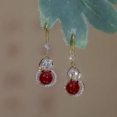 复古红色招财葫芦耳环女2025年新款 潮耳坠小众设计高级感耳扣耳饰