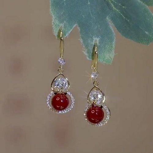 复古红色招财葫芦耳环女2025年新款潮耳坠小众设计高级感耳扣耳饰