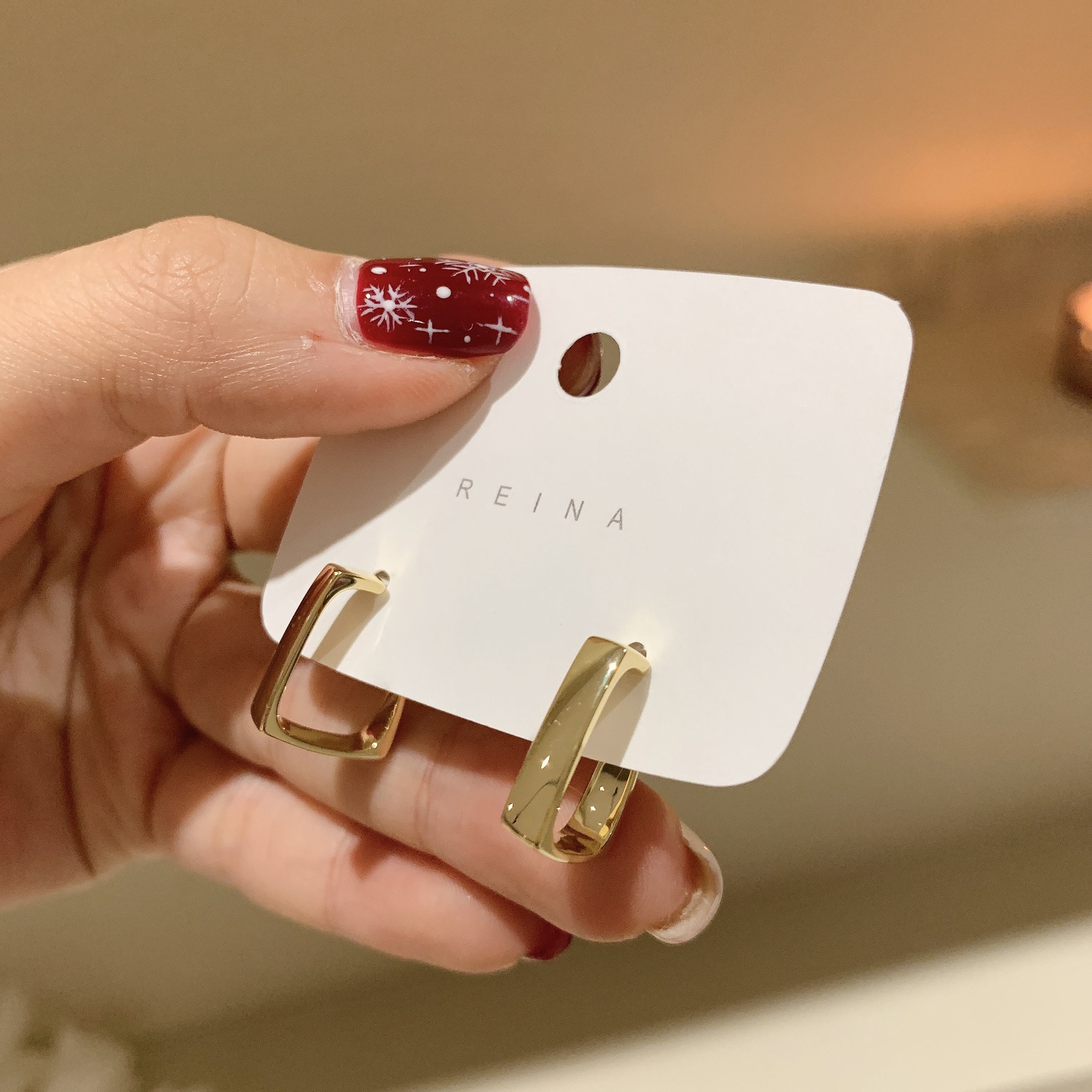 925银针韩风方形耳环冷淡风气质百搭耳圈简约时尚复古感耳饰