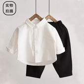 儿童白色衬衣宝宝打底衫 2024春装 长袖 男童衬衫 休闲春秋潮上衣 新款