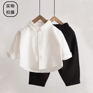 儿童白色衬衣宝宝打底衫 2024春装 长袖 男童衬衫 休闲春秋潮上衣 新款