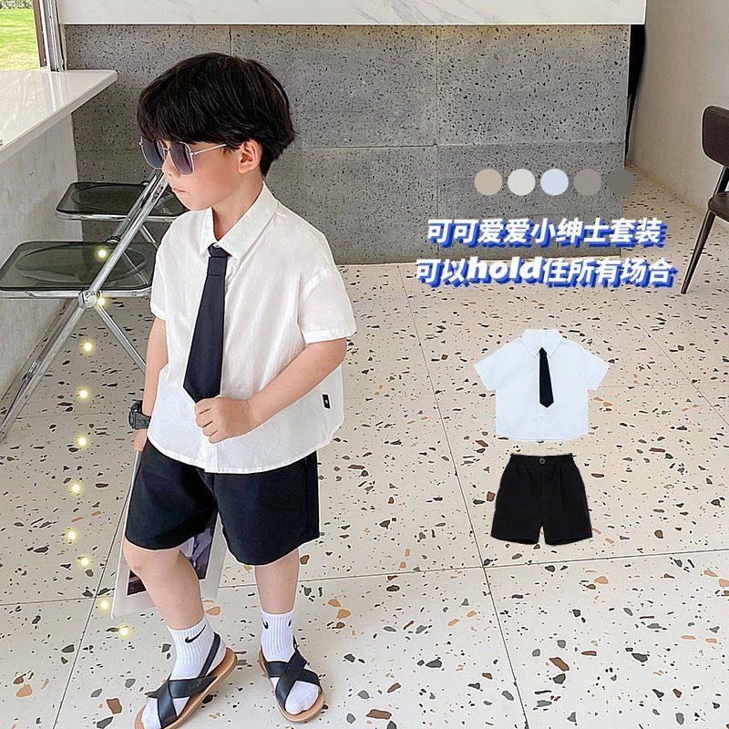 男童短袖衬衣两件套儿童