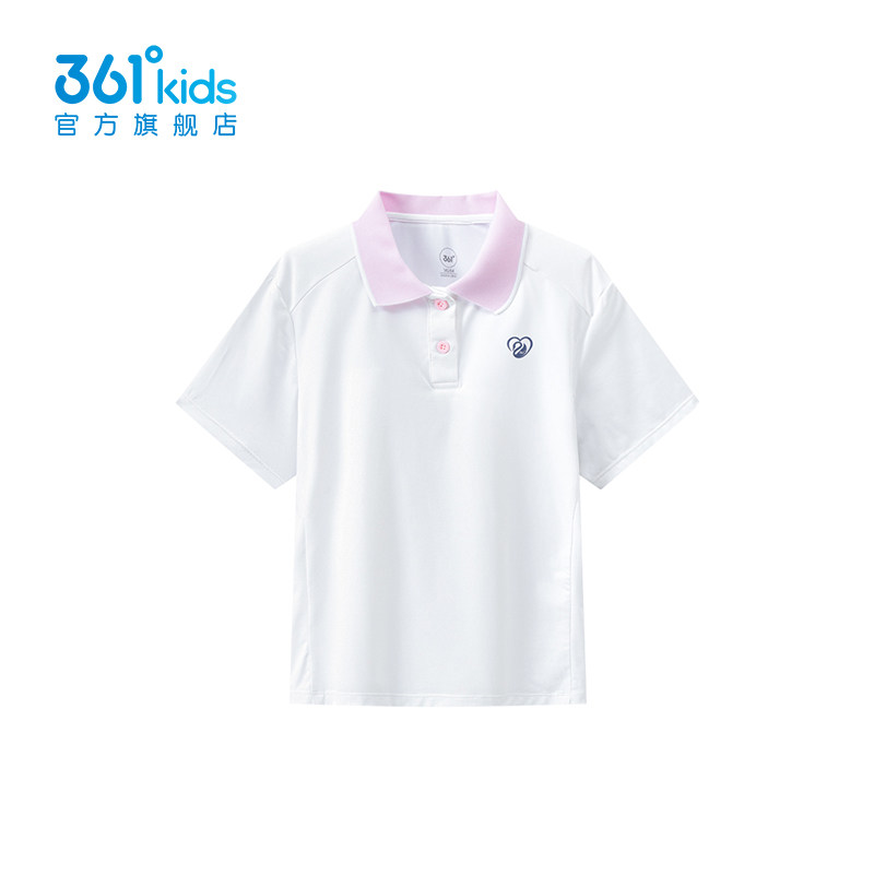 361度儿童女童POLO衫短袖2026夏季新款小猫刺绣百搭T恤K62621207