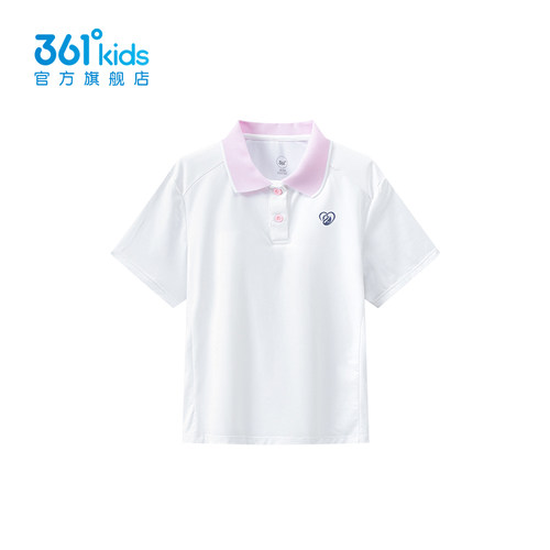 361度儿童女童POLO衫短袖2026夏季新款小猫刺绣百搭T恤K62621207