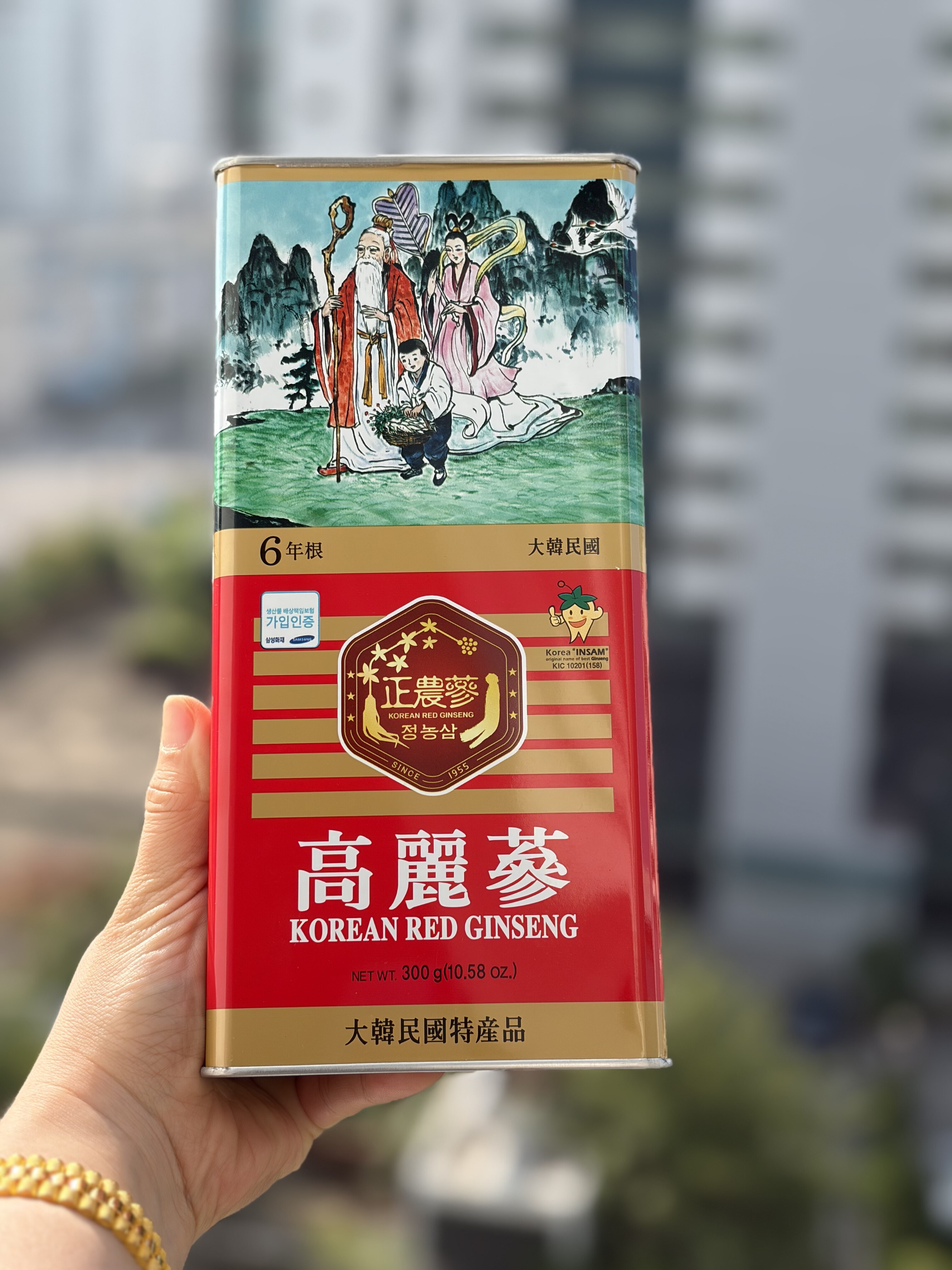 韩国直邮高丽人参6年根红参干参300g铁盒无糖煲汤良参天参全球邮