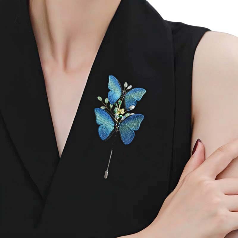 新中式蝴蝶胸针水晶串珠胸花新款