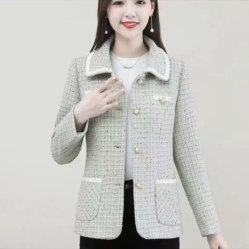 网红款春秋外套妈妈装洋气短款高档宽松女小西装时尚百搭上衣大码