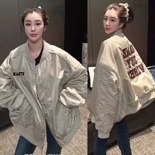 欧货双面穿加绒棒球棉衣外套女2025秋冬宽松百搭字母刺绣棒夹克潮