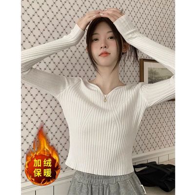 加绒保暖低领针织打底衫