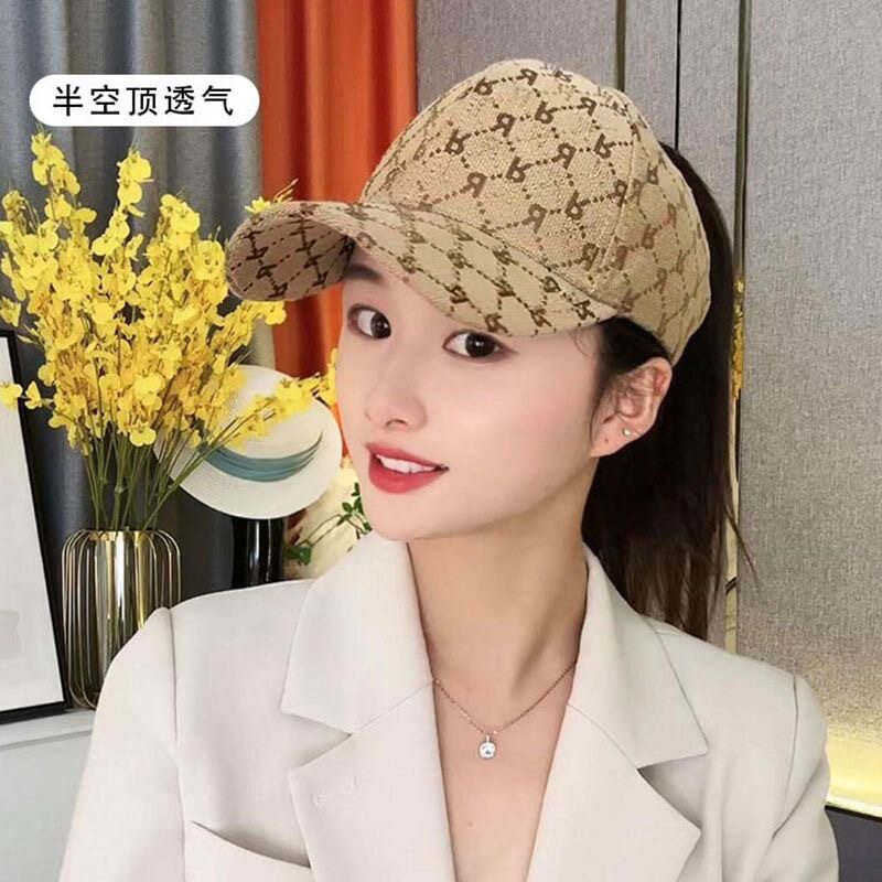 新款空顶鸭舌帽子女夏季透气可扎马尾时尚水钻棒球帽遮防晒遮阳帽