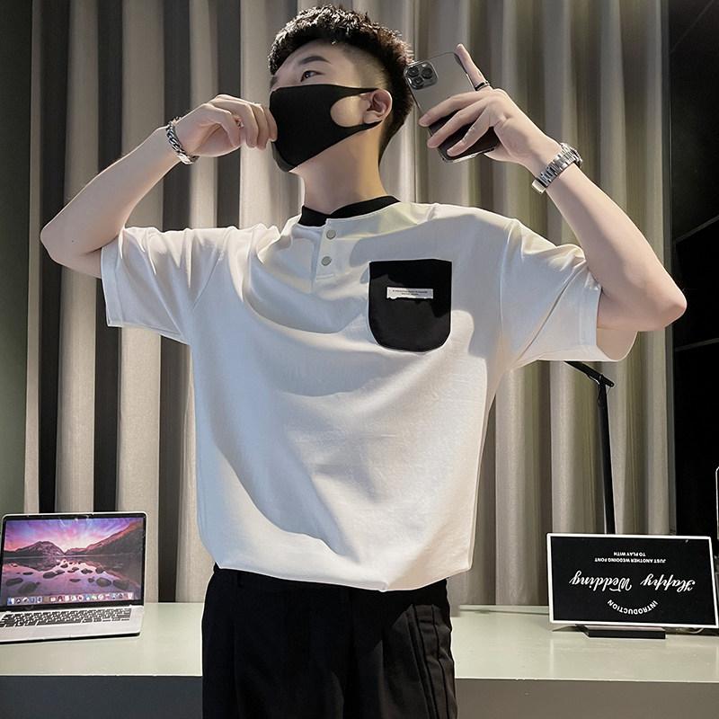 X42-P58夏季假两件T恤工装短袖潮牌2024新款男装上衣潮流痞帅气1,男装T恤,电商A257