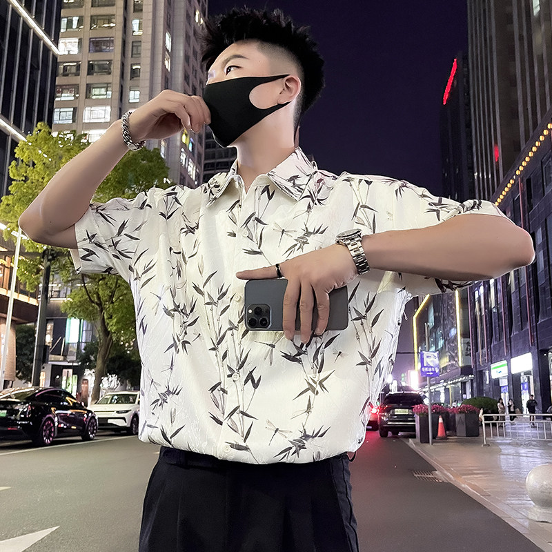 CX13-P48夏季冰丝速干短袖垂感寸衫夏威夷度假花色男装2024新款,男装衬衫,电商A257